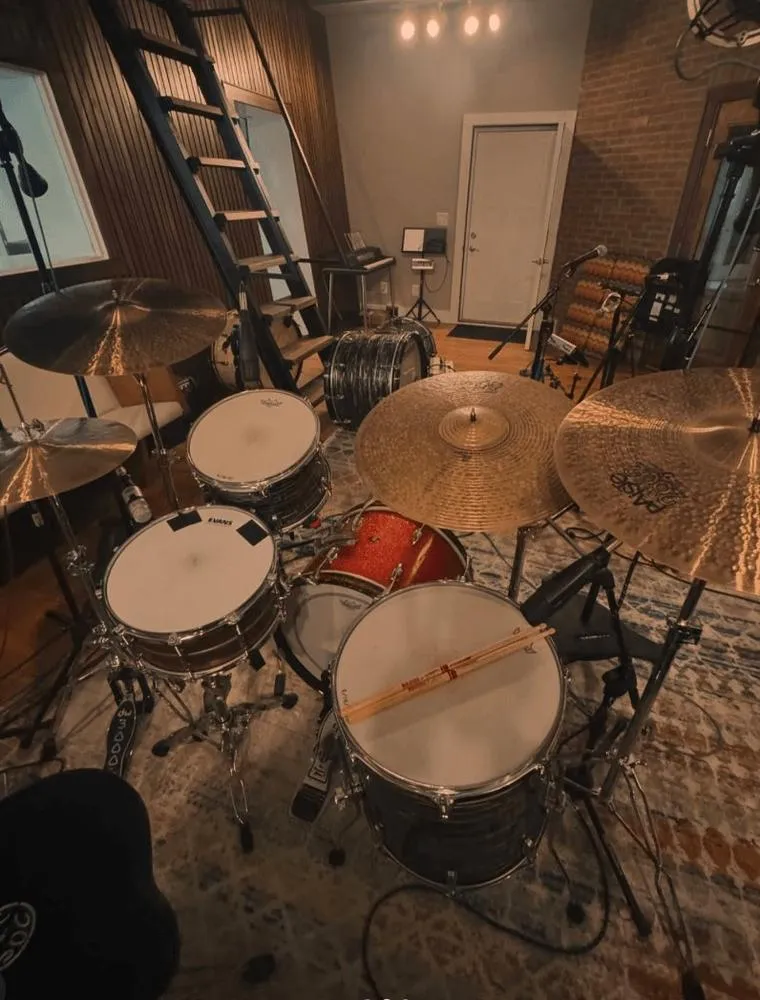 Drum kit setup in studio